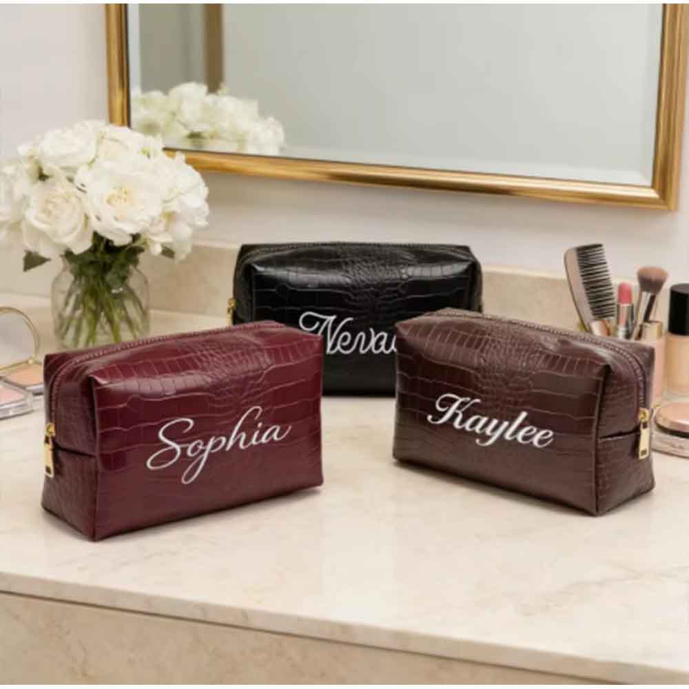 Luxury Bags That Are Vegan - Embroidered Croc Makeup Bag Personalized Vegan