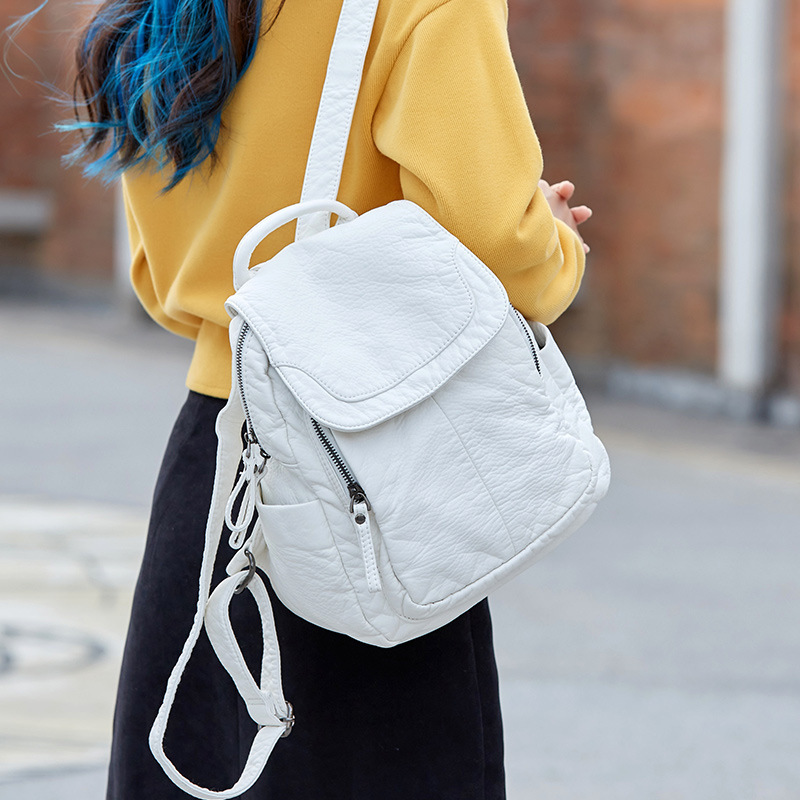 Luxury Bags White - Women's Backpack White Washed Leather Backpack