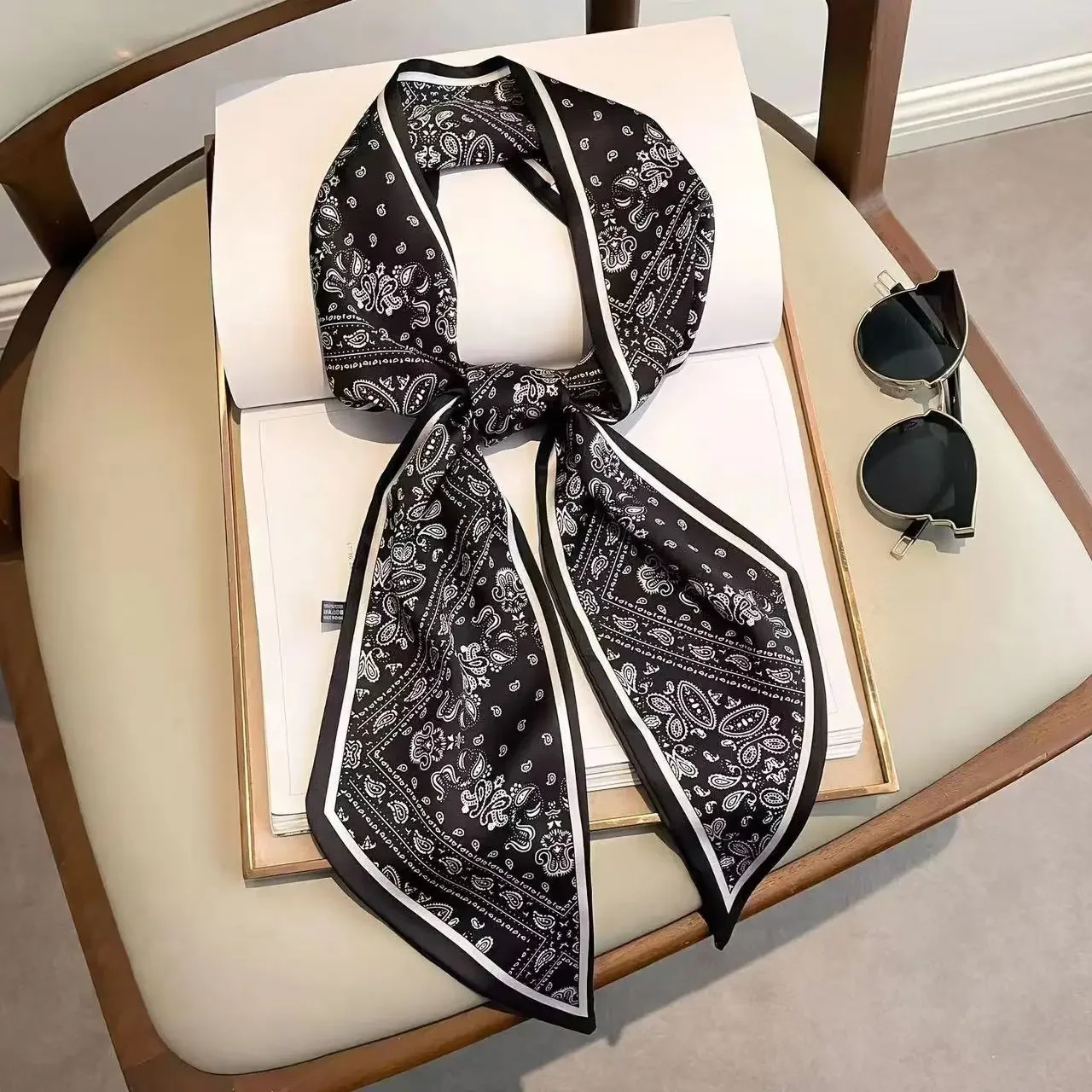 Design Print Skinny Scarf Plai - Luxury Bags Online review and price