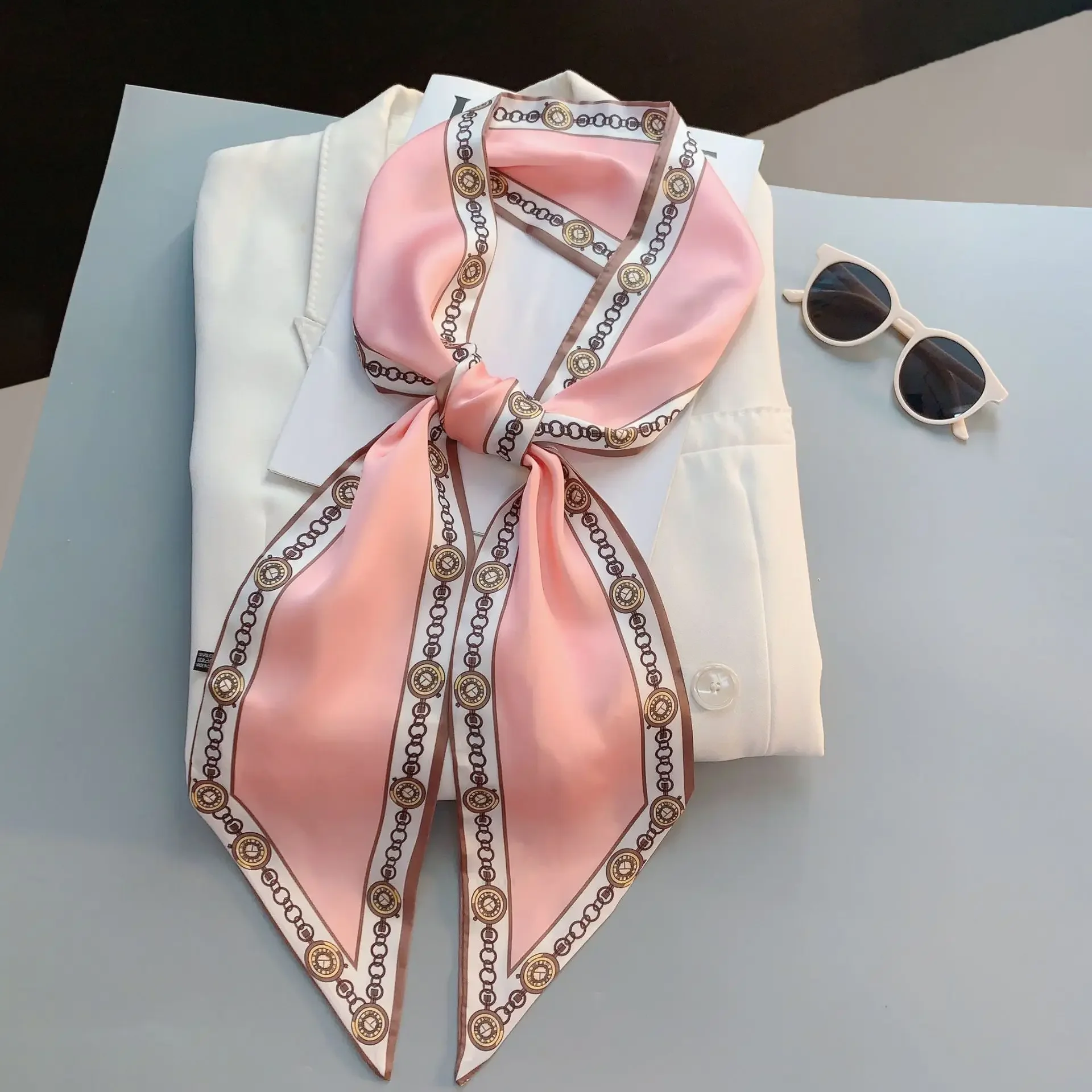 Design Print Skinny Scarf Plai - Luxury Bags Online review and price