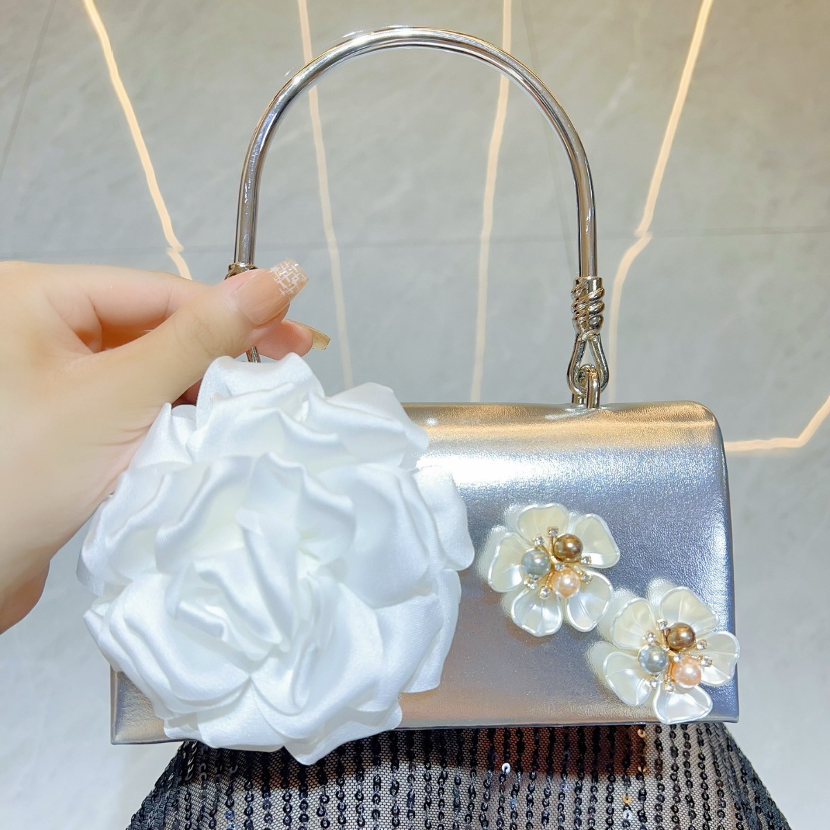 Luxury Gold 3D Flower Clutch B - Luxury Bags White review and price